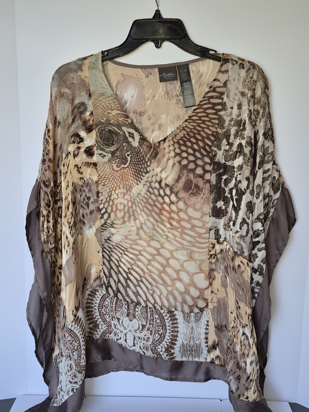 Travelers Collection By Chico's Avenue Brown Mixed-Print V-Neck Tunic